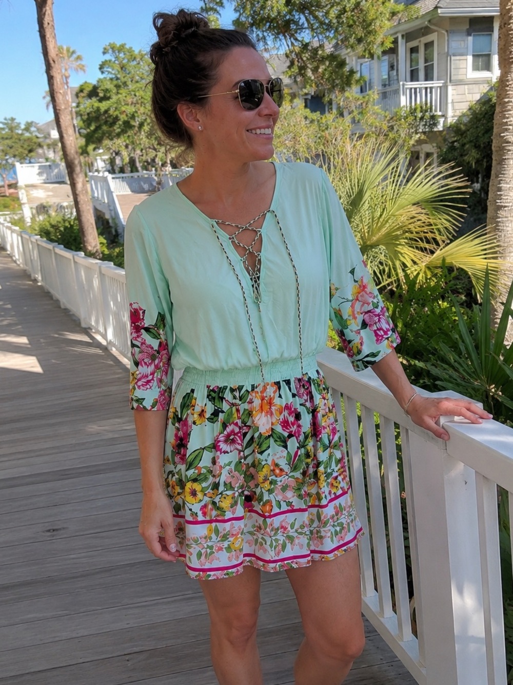 TAJ by Sabrina Crippa Mint Floral Mini Dress NWT Resortwear Swim Cover Up S